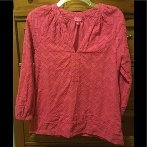 - Trina Turk pink textured Chevron blouse